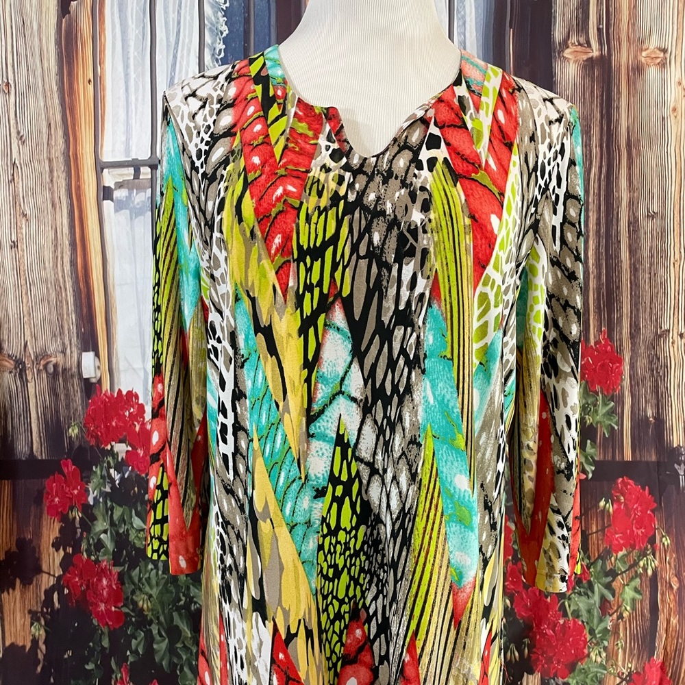 N Touch Women Orange Tan Animal Print Tunic